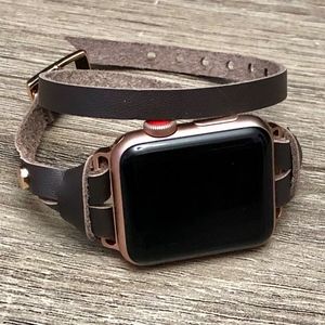 Italian Leather Apple Watch Bracelet Women iWatch Band Strap  Double Wrap Style